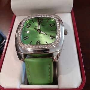 Peugeot Silver and Green Quartz Watch